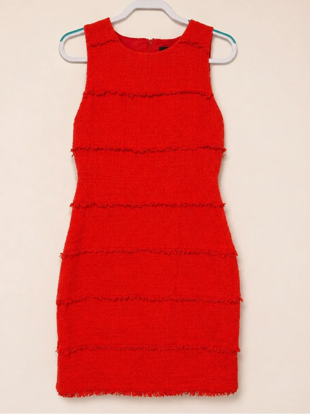 J.Crew Red Textured Fringe Sheath Dress Size 10